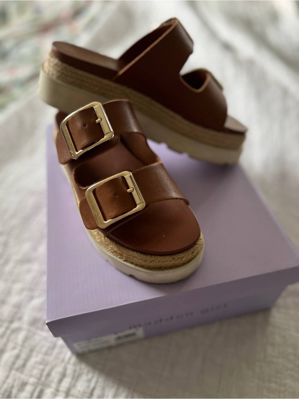 Madden Girl Brown Double-Buckle Platform Slide Sandal
